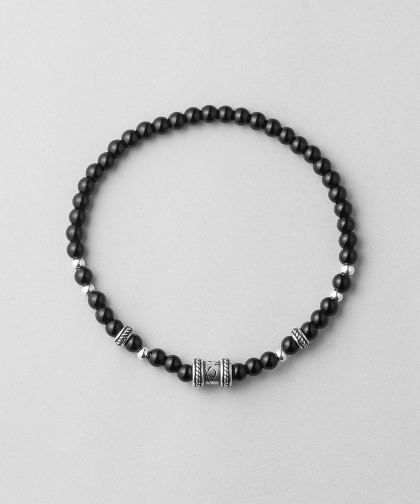 Maz Silver Scratch Pendant Black Bead Bracelet