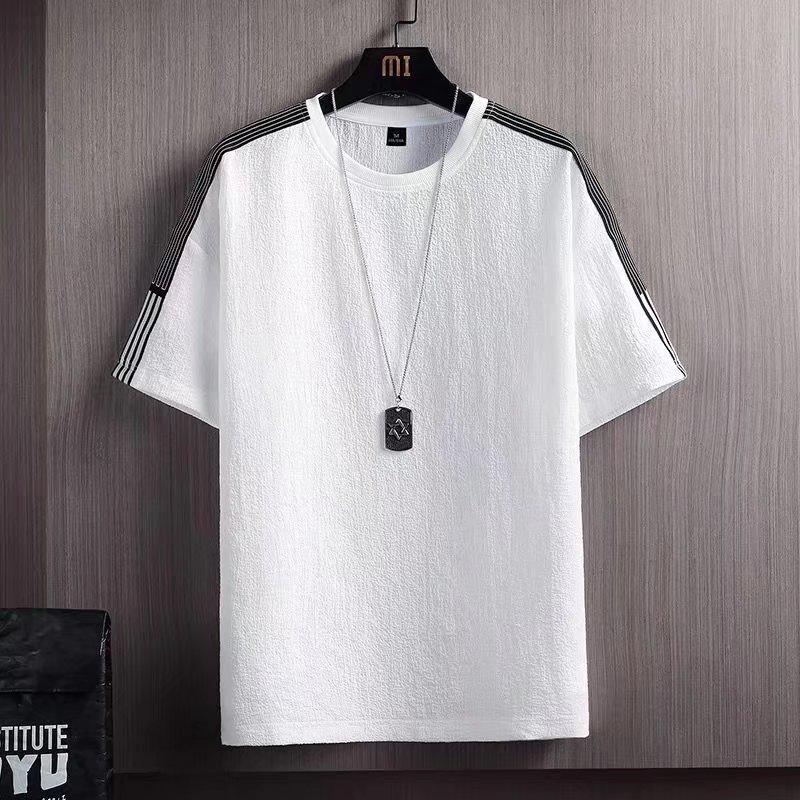Men's White Cotton Linen Loose Short-Sleeve T-Shirt