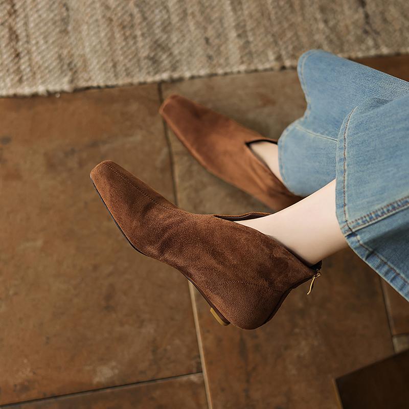 Fashion 2025 NEW Autumn Women Shoes Square Toe Med Heel Women Boots Kid Suede Leather Ankle Boots Winter Elegant Modern Boots