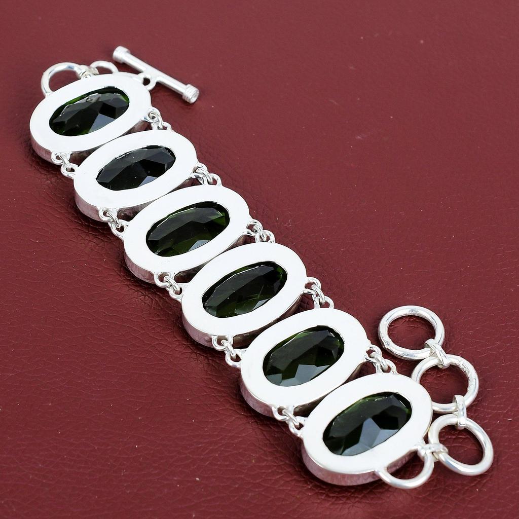 Faceted Peridot Bracelet Handmade Gemstone Bracelet Unique Jewelry 925 Sterling Silver Bracelet Adjustable Chain Bracelet Anniversary Gifts