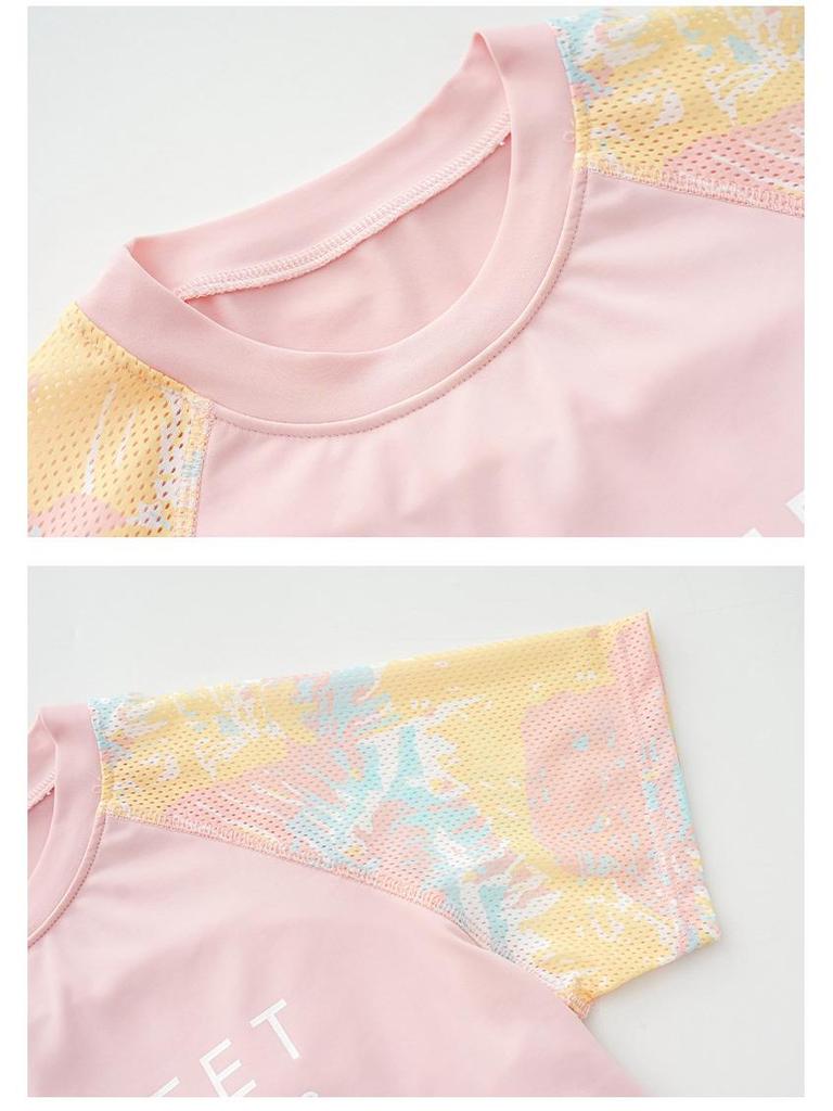 Split Style Pink Sun Protection Swimsuit for Girls - High School and Big Kids