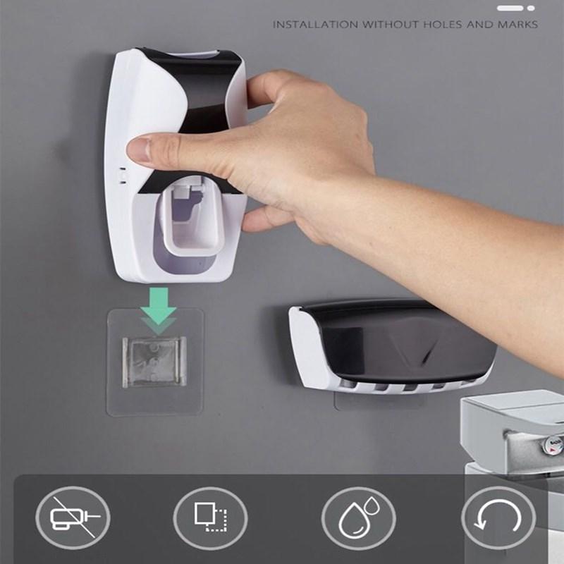 Automatic Toothpaste Dispenser Wall Mount Dust-proof Toothbrush Holder Wall Mount Storage Rack Bathroom Accessories Set Squeezer