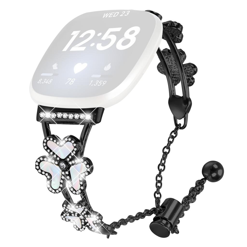 Metal Band Heart Clover Decor For Fitbit Versa 3/Sense Watch Bracelet Replacement