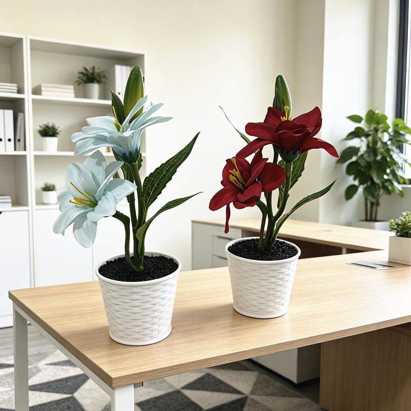 Lily Artificial Plant Decor For Home Office With Realistic Faux Flowers And Elegant Base