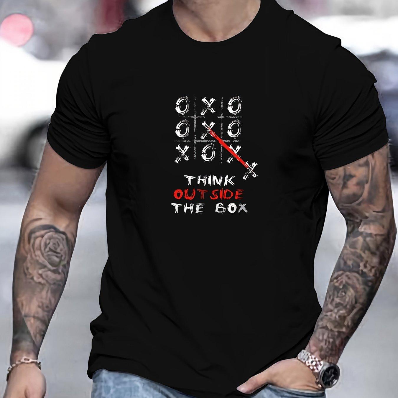 

Men Think Outside The Box Tic Tac Toe Graphic Cotton T-Shirt Casual Crew Neck Short Sleeve Tee with Slight Stretch Men Clothing 4XL