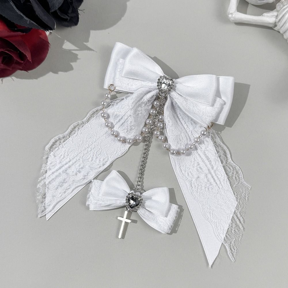 Lace Design Gothic Hair Clips Rhinestone Decoration Chain Detail Rhinestone Hair Accessories Cross Pendant Bow Shape