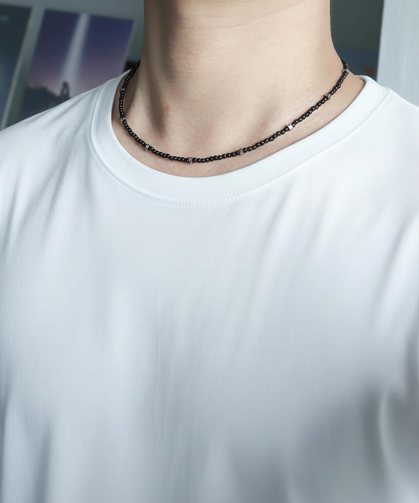 Bassclef Men'S Necklace Black Beads Clef Fusion Spark Nec