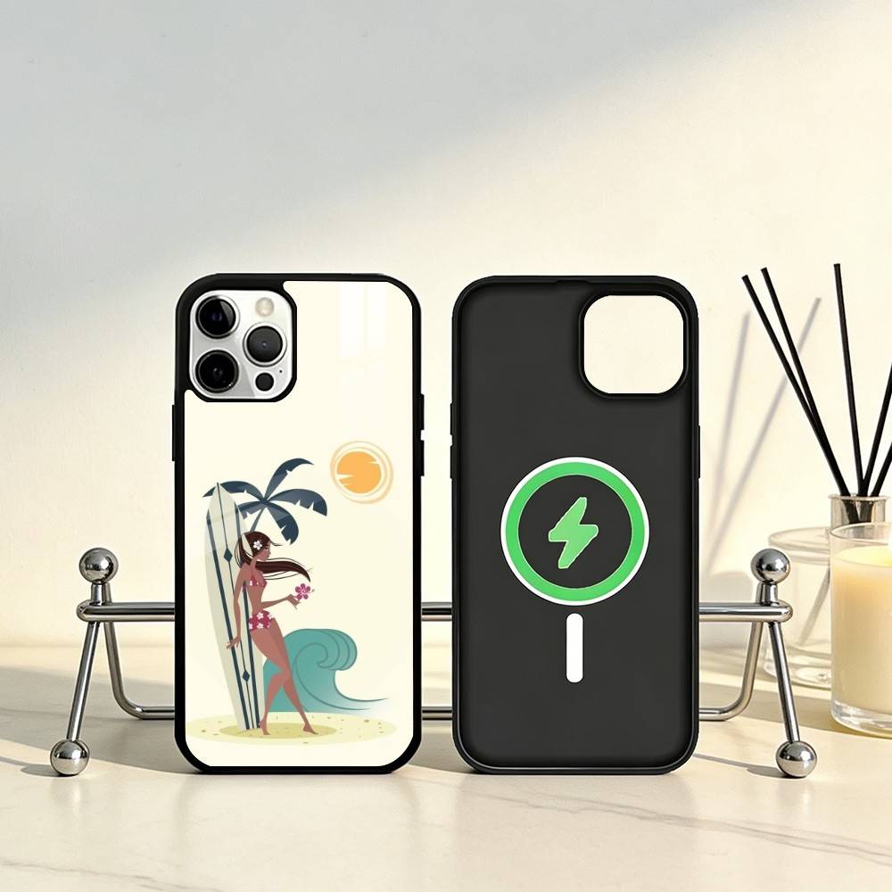 Surfboard Surfing Art Surf Girl Phone Case For iPhone17,16,15,14,13,12,11 Plus,Pro Max Magnetic For Magsafe Wireless Charging
