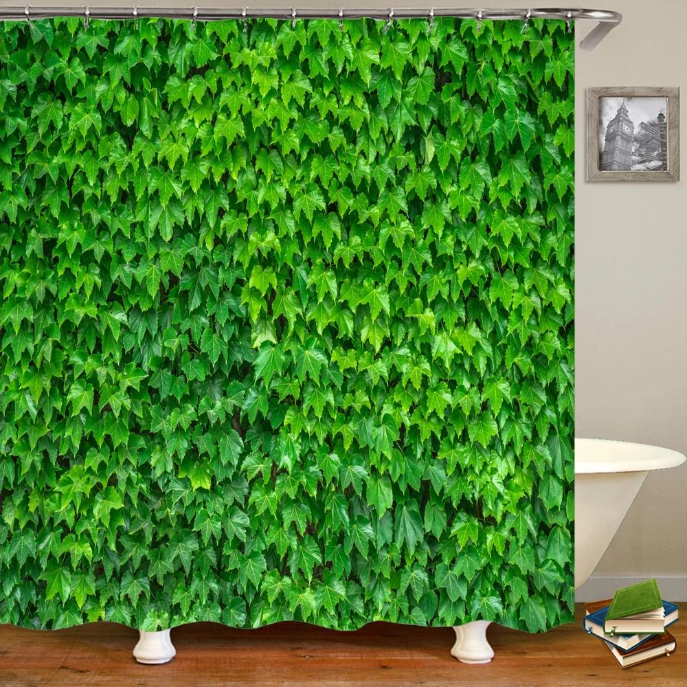 

Variety of various green plant grass lawn leaf 3D printing shower curtain polyester waterproof home decoration curtain with hook W90XH180cm