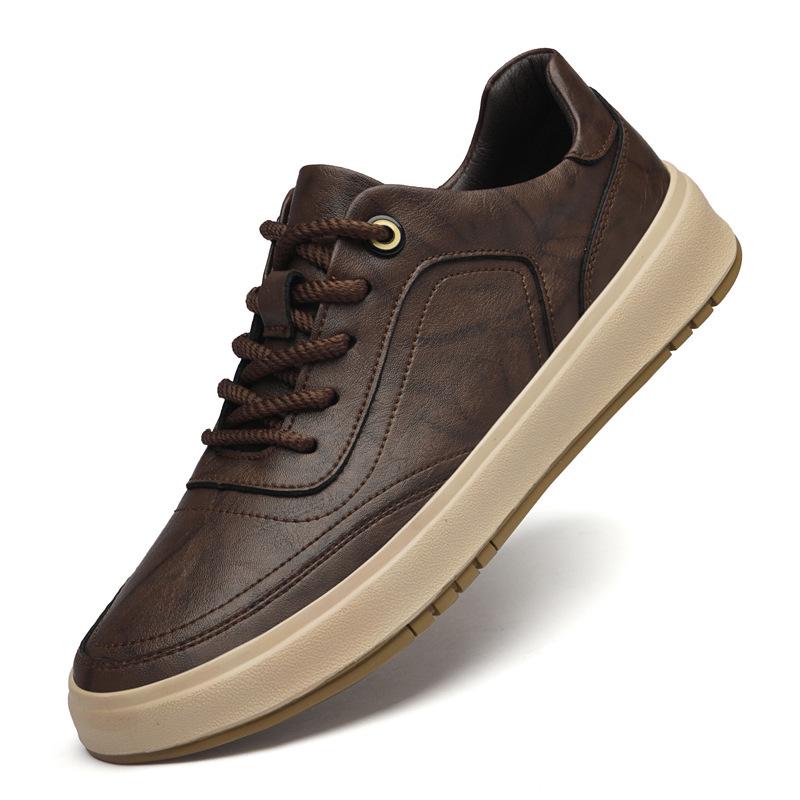 Baskets Homme Haut de Gamme en Cuir Véritable 2025: Chaussures décontractées polyvalentes à semelles épaisses en cuir de vache