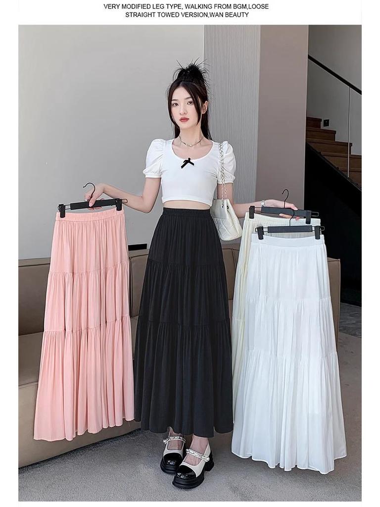 Women's 2024 High-Waisted A-Line White Long Skirt - Summer Slim Fit for Pear Shapes