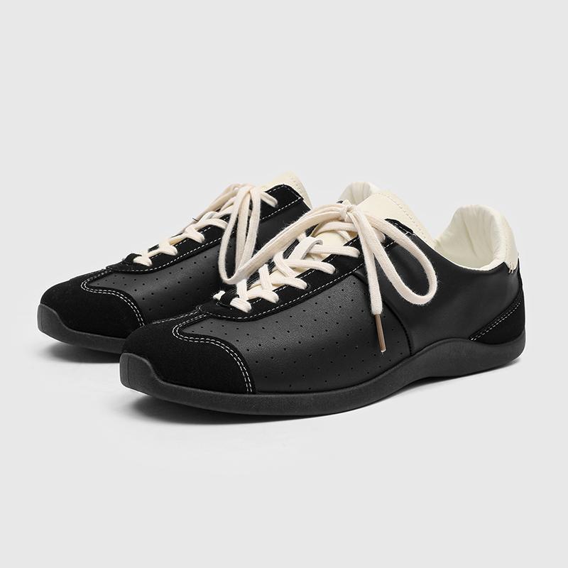 2025 High Quality Casual Retro Comfortable Shoes Cross Tied Patchwork Bicolor Pumps Round Toe Flat with Shallow Lace Up Sneakers