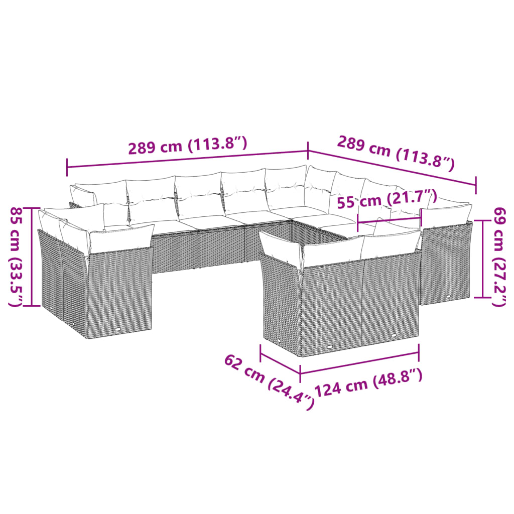 13 Piece Garden Sofa Set with Cushions Light Grey Poly Rattan