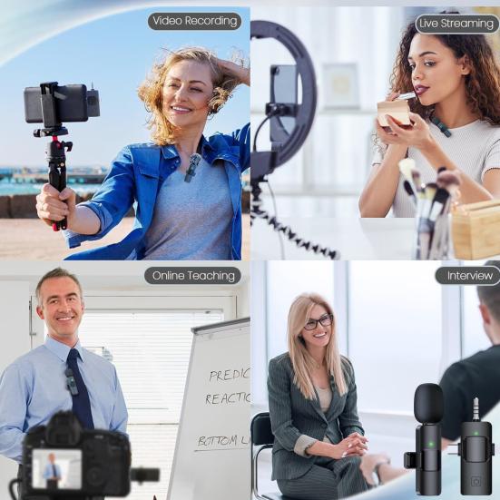 Wireless Lavalier Microphones Highly Sensitive Clear Sound Intelligent Noise Reduction Universal Wireless Clip-On Microphones Set