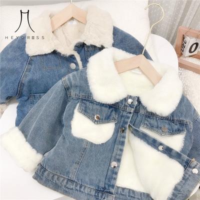 Kinder Fleece-gefüttert Verdickte Denim Jacke Winter Neue Mädchen Koreanischen Stil Denim Jacke Baby Trendy Top