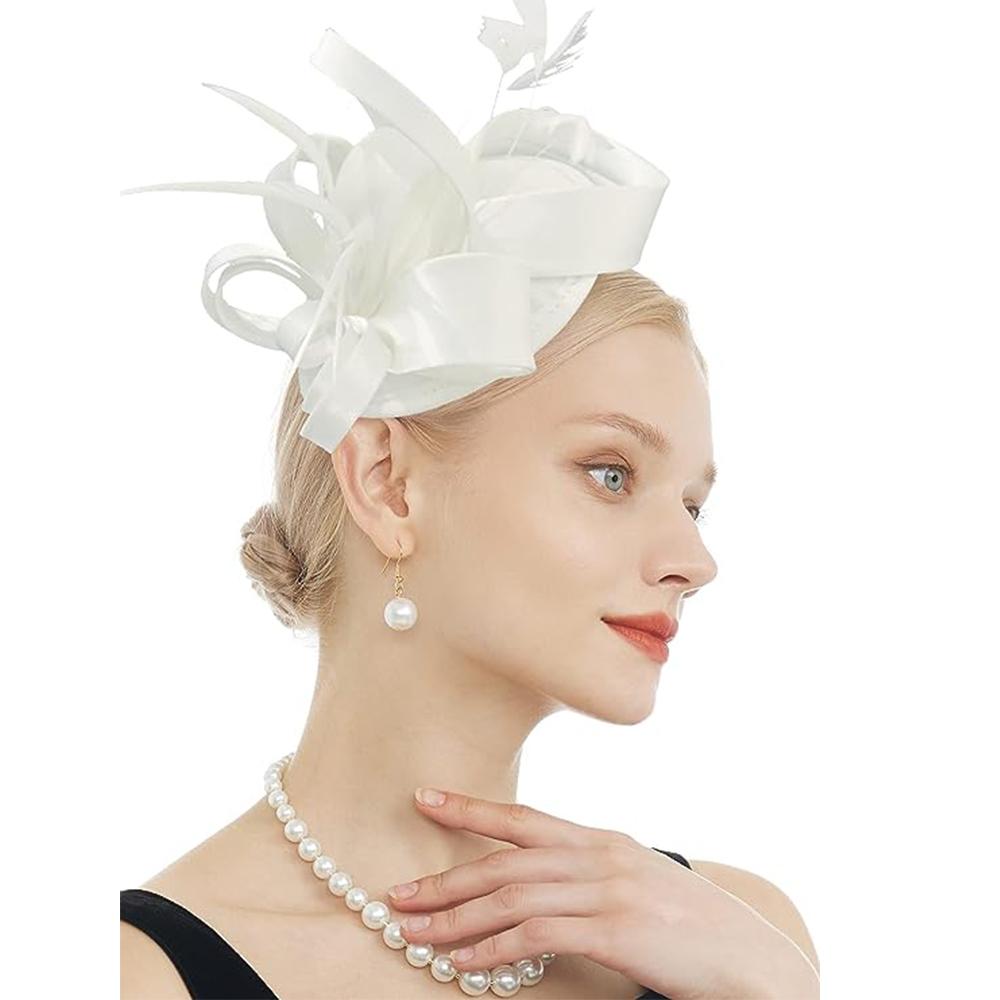 Fascinator für Damen, Tea-Party-Hut, Stirnband, Derby, Hochzeit, Kirche, Braut, Cocktail, Federn, Haarspange
