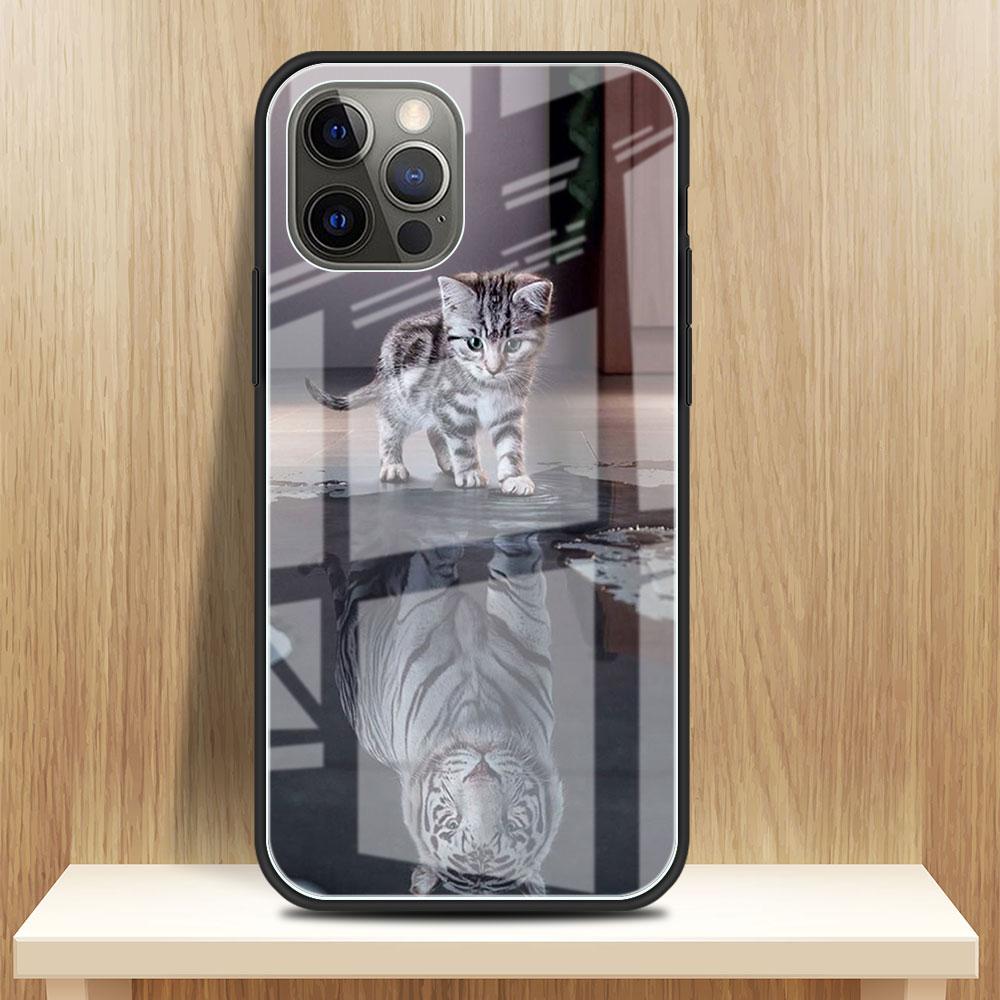 Wolf Dog Cat Bird Lion Tiger Animal Glass Case For Apple iPhone 14 13 Pro 11 12 7 8 Plus SE 2022 XR X XS Max 6 6S Phone Cover