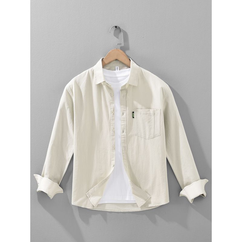 Spring and Autumn Japan Fashion Hong Kong Style Retro Long Sleeve Shirts Men's Washed Cotton Loose Casual Shirt Outerwear 100% Cotton