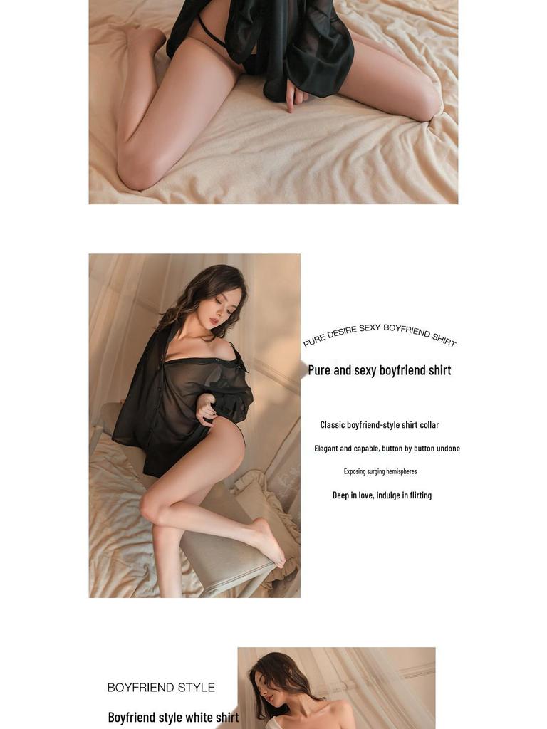 Backless Chiffon Lingerie Shirt: Sexy, See-Through Nightgown 5713 for a Tempting Look