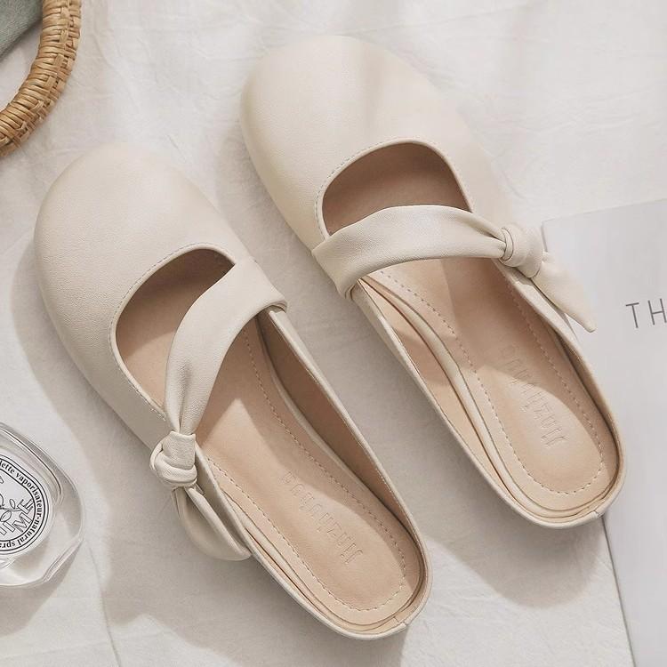 Sheepskin version~ One-pedal lazy shoes French bag head with skirt half slippers women's summer wear 2025 new models