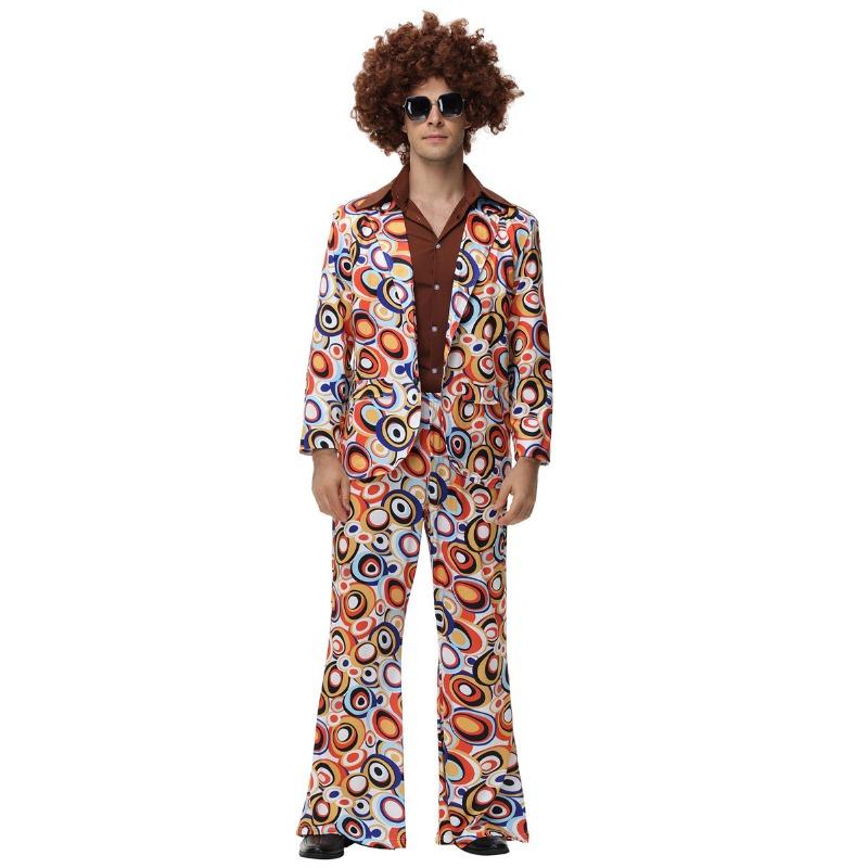 New Disco Vintage Hippie Pla Print Top Hip Hop Stage Costume
