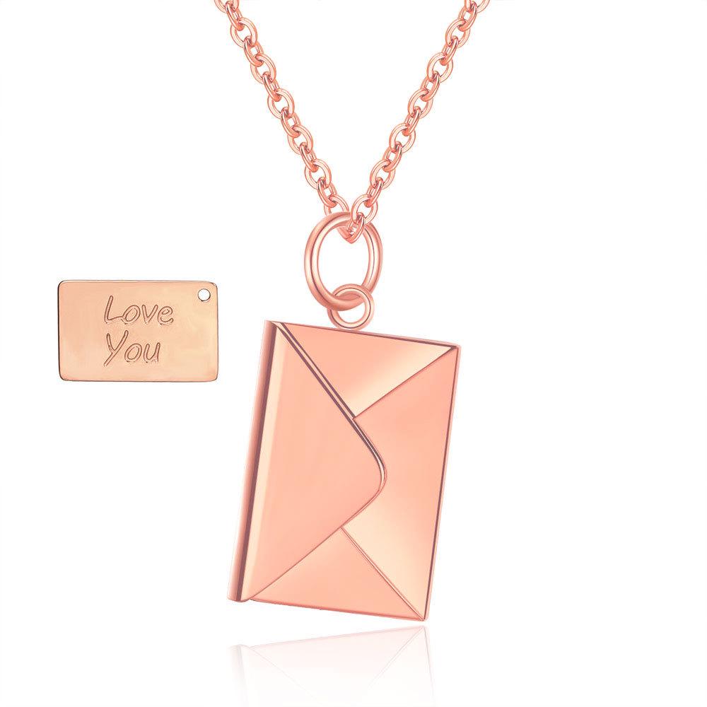 20mm Stainless Steel Engravable Envelope Couple Necklace with Clavicle Chain