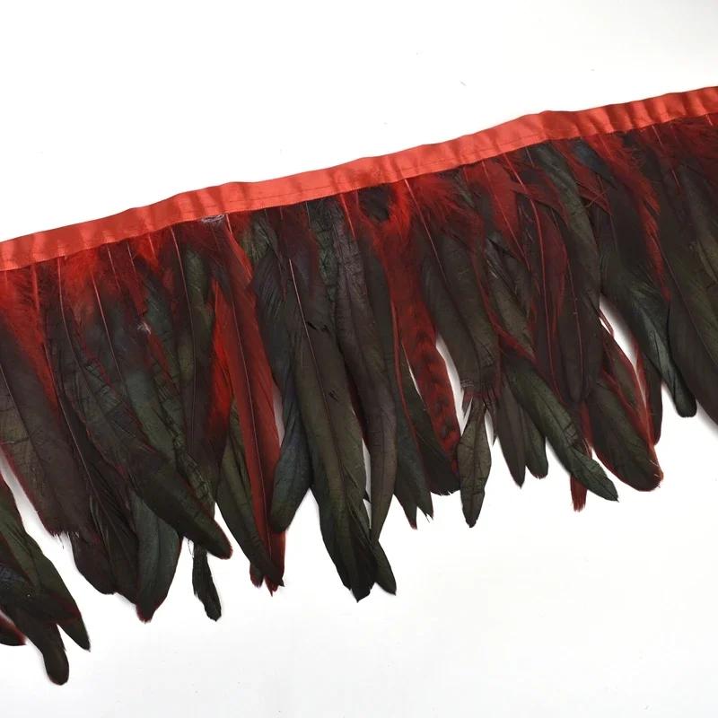 2Meters Rooster Feathers on Tape Trim Tassel Fringe Ribbon White Black Cock Pheasant Chicken Feather Costume Clothing Decoration