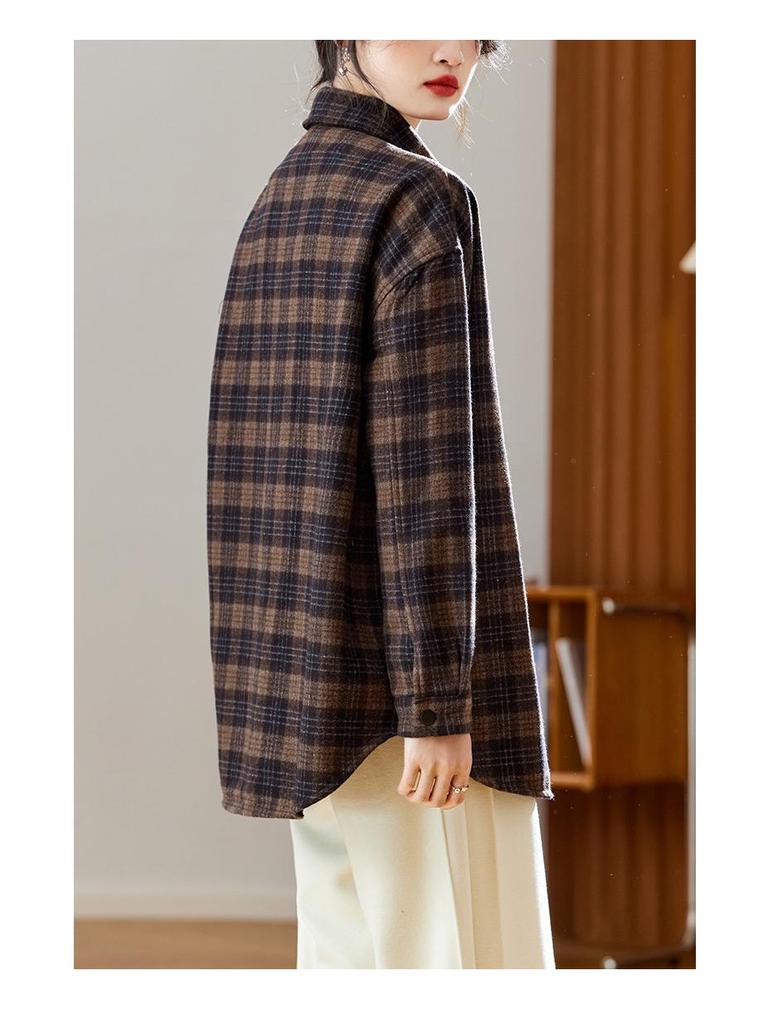 Women's Brushed Plaid Long Sleeve Shirt - Thickened & Warm, 2025 Autumn/Winter Collection