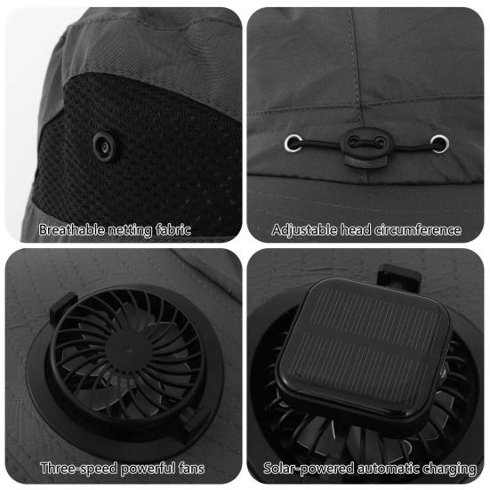 Outdoor Hat with Dual Power Supply Wide Brim Sun Hat with Built-in Solar Fan Fishing Hiking Gardening Hat