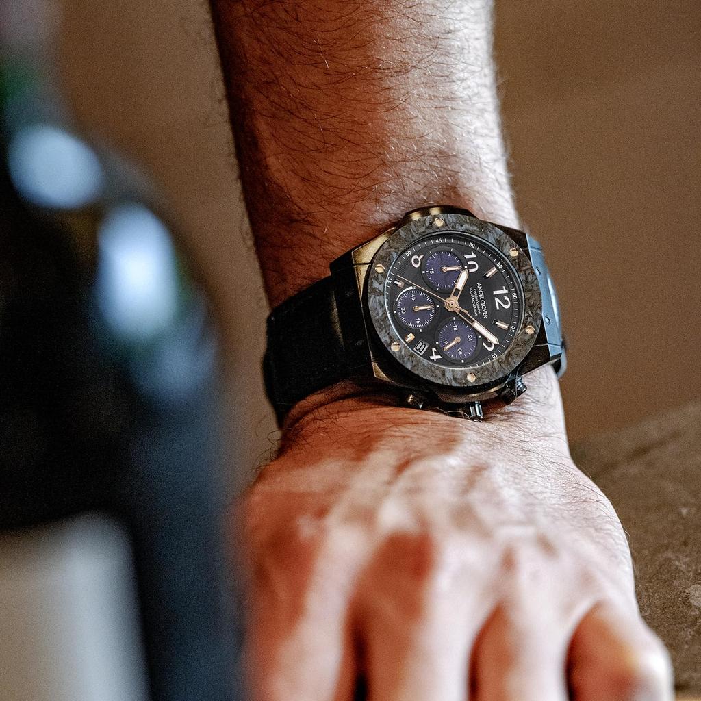 Angel Clover Exventure Solar Watch Solar Powered 10 ATM Water Resistant Mineral Glass Black Dial EVS45BBK-BK Men's