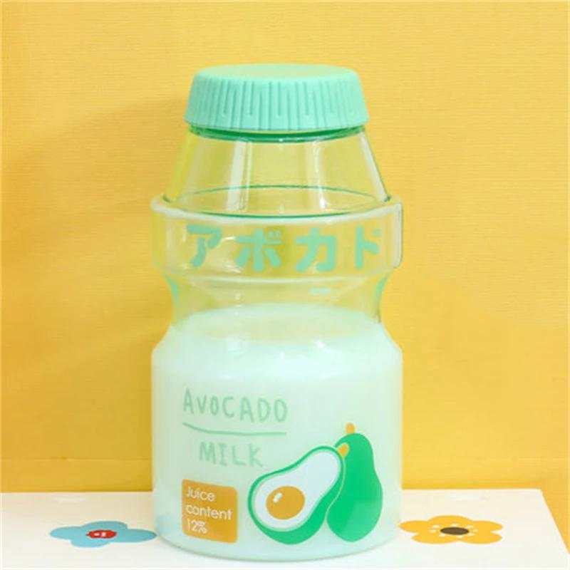 480ml Cute Yogurt Water Bottle Portable Plastic Travel Drinking Bottle Creative Milk Water Cup Carton Shaker Bottle For Kid Girl