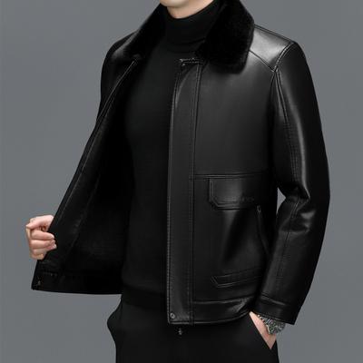 Chaqueta de Cuero Genuino para Hombre Cuello de Solapa Integrado con Piel Invierno Nuevo Chaqueta de Piel de Oveja con Solapa Engrosada para Hombre Abrigo de Hombre