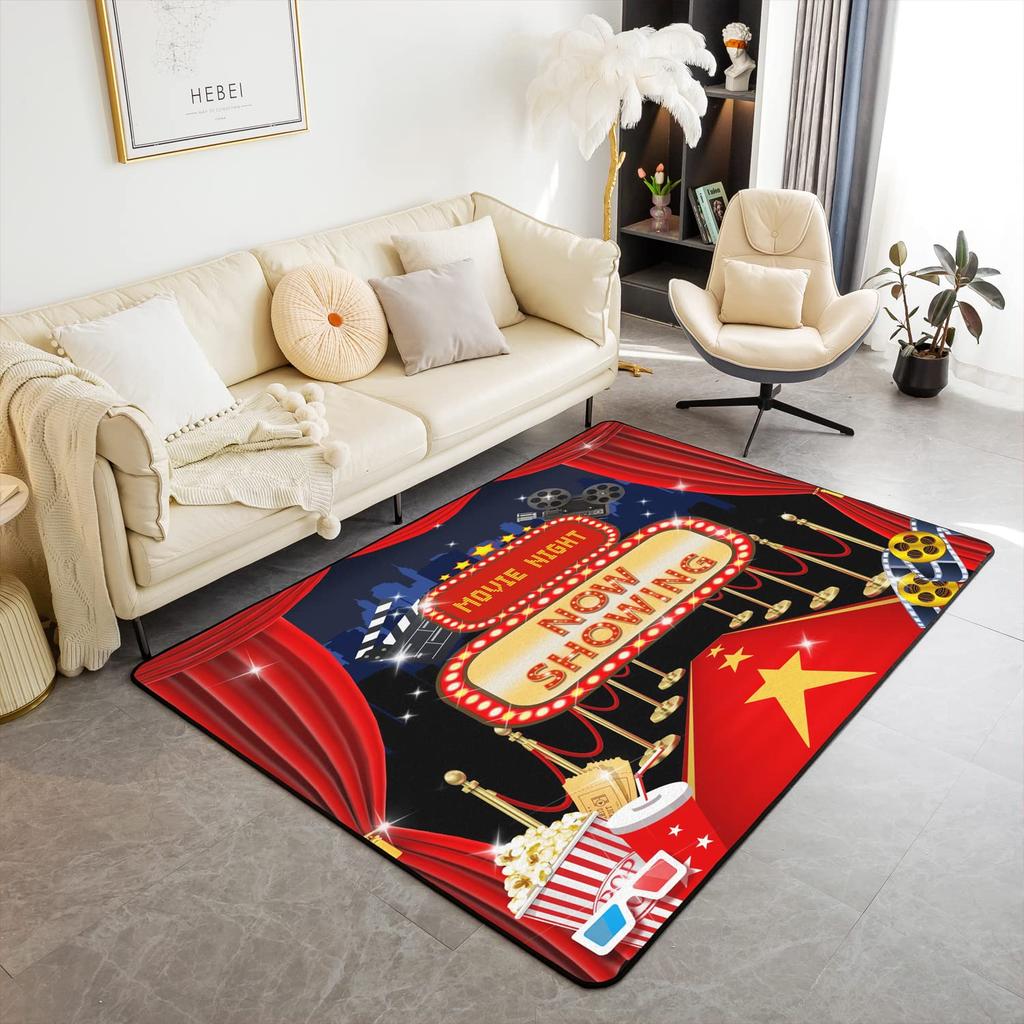 Vintage Cinema Movie Theater Carpet Popcorn Decor Rug Indoor Living Room Floor Mat Doormat