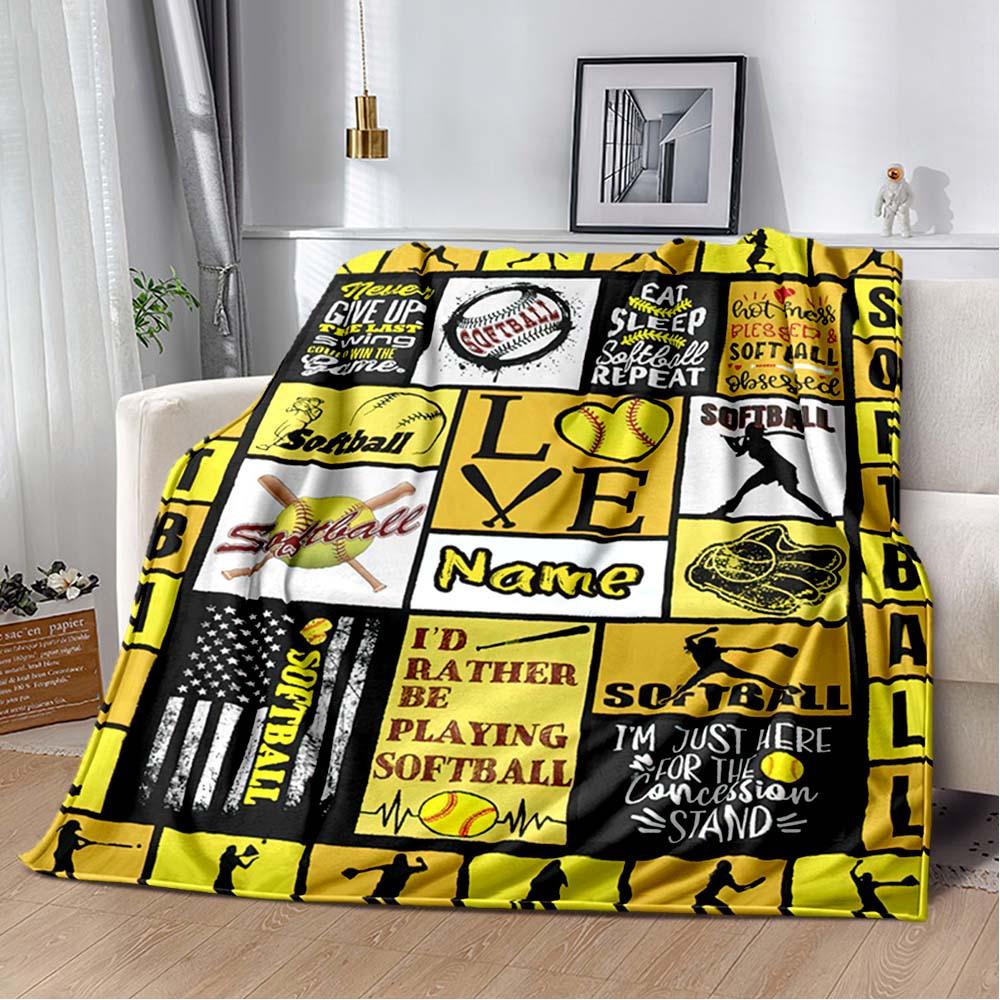 Yellow Baseball Customize Your Name Blanket Used For Chair Office Sofa Bed Camping Soft And Warm Giving Friends And Relatives Birthday Graduation Gift