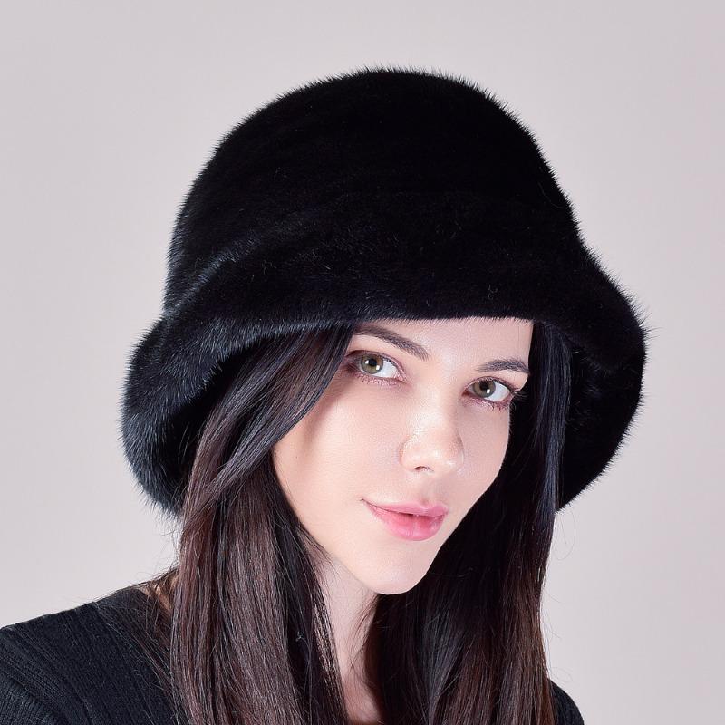 

Mink hair bucket hat winter fur hat women autumn and winter adjustable whole leather mink hat versatile basin hat