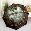Steampunk Flute Forest Scene pattern umbrella, portable and foldable design, 8 ribs, a casual accessory for Halloween, Christmas, and birthday gifts.