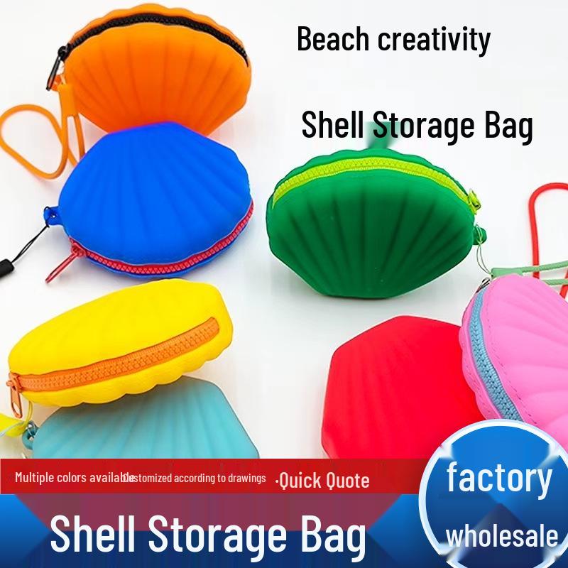 Large Capacity Portable Silicone Makeup & Coin Bag with Cartoon Seashell Design