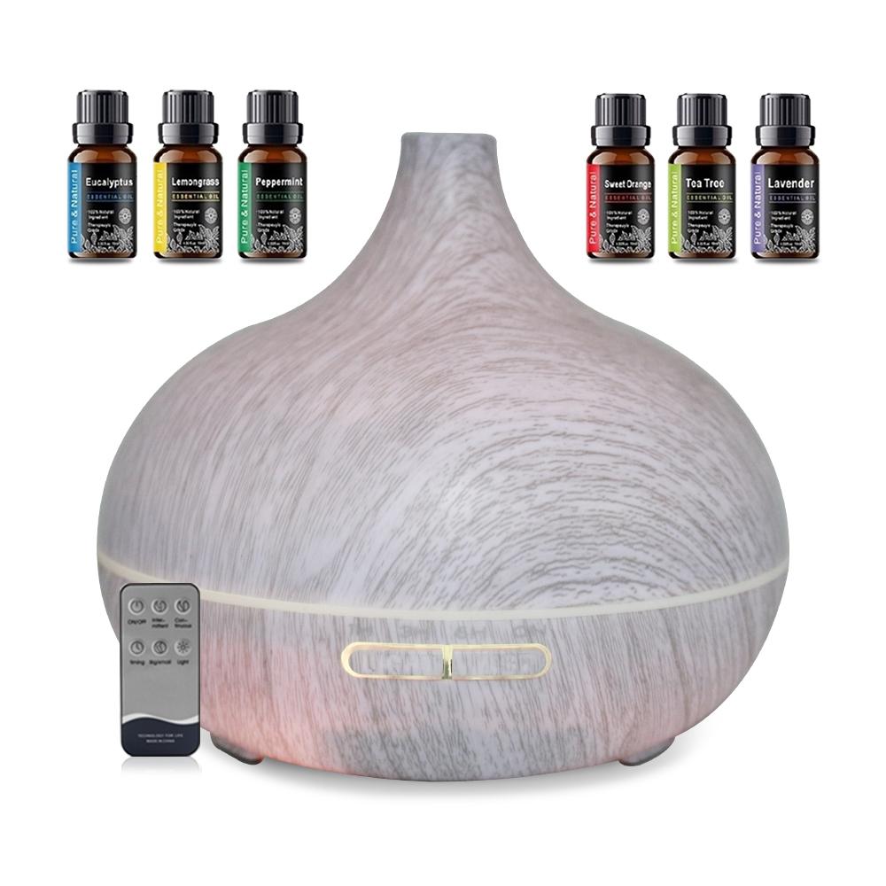 

550ml Wood Grain Essential Oil Diffuser with Remote, 6 Oils, Auto Shut Off Quiet for Home, Office & Yoga 550ml