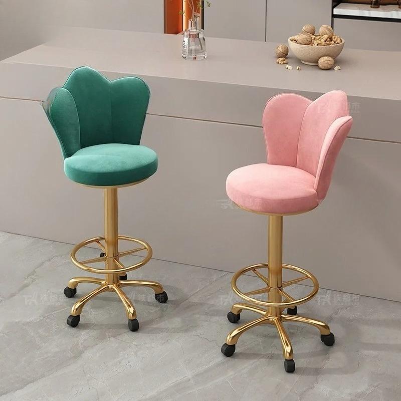 Adjustable Height Swivel Bar Stool with Backrest-Luxury Counter Stool for Reception Rolling High Footrest with PU Leather Seat