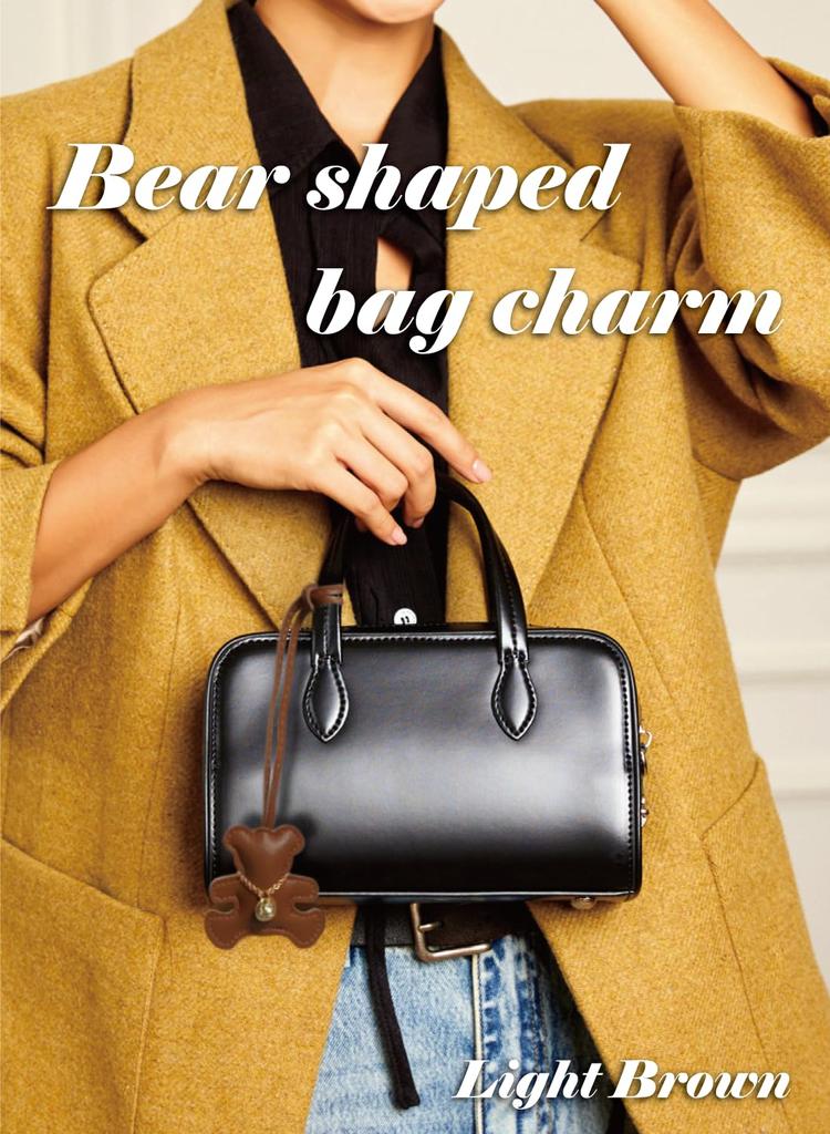 Brown Plush Bear Keychain Bag Charm with Leather Cord, Korean Style, Women's Bag Ornament, Stylish and Cute, Leather, for Women