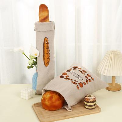 Bolsa de Pan de Lino Reutilizable Portátil Bolsa Francesa para Baguette Tostada Bolsa de Pan de Algodón y Lino con Boca Fruncida Bolsa Creativa para Almacenamiento de Snacks