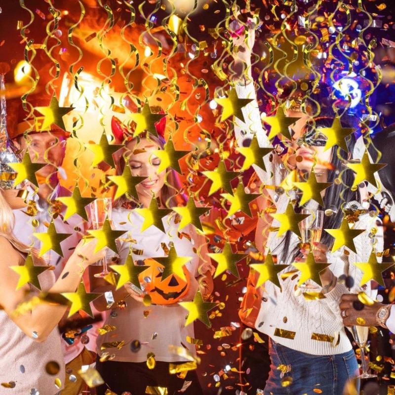 Sparkling Gold Star Party Hanging Pendant Christmas Spirals Ornament for Wedding Birthdays and Holiday Celebration