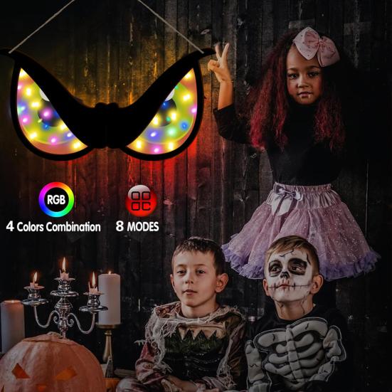 Halloween LED Eye Light Decoration Large Wooden Glowing Flashing Eye Light with 8 Color Modes for Bushes Trees Windows Yard Halloween Decor