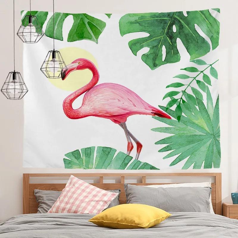 Tropical Plant Cartoon Flamingo Pattern Hanging Cloth Home Wall Decoration Tapestry Bedroom Living Room Tapestry