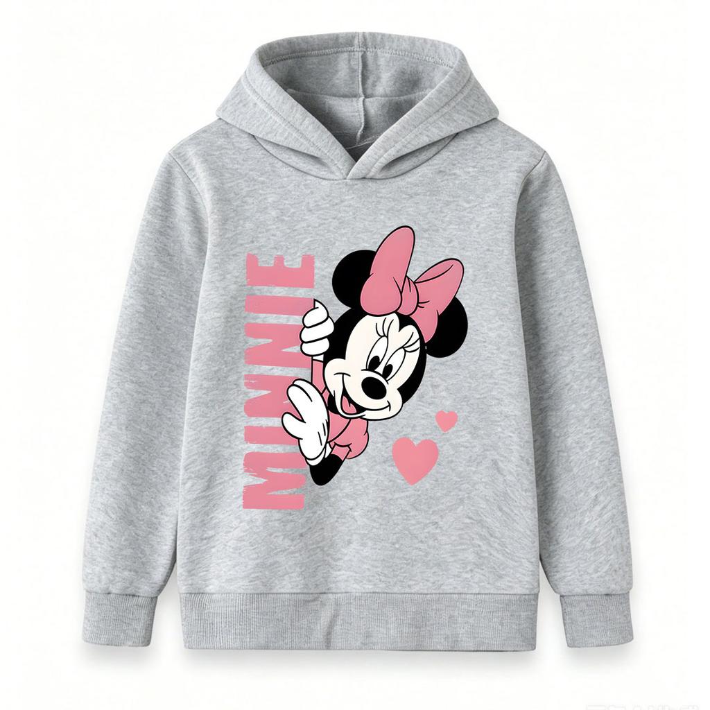 Cute Cartoon Mouse Print Kids Unisex Pullover Hoodie, Soft Casual Long Sleeve Sweatshirt for Boys Girls, Lovely Heart Pattern Cozy Hooded Tops
