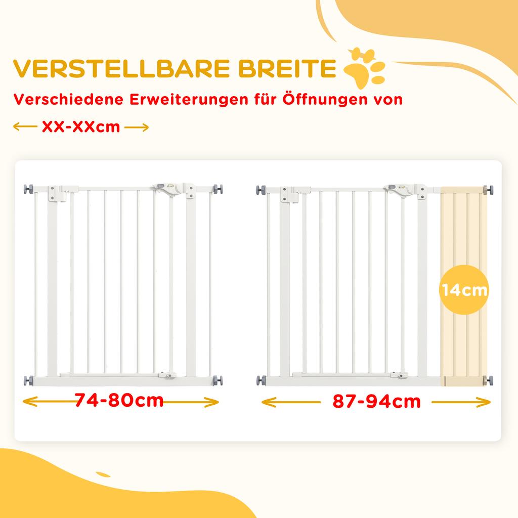 Adjustable Safety Gate w/ One Extensions, Four Adjustable Screws, White