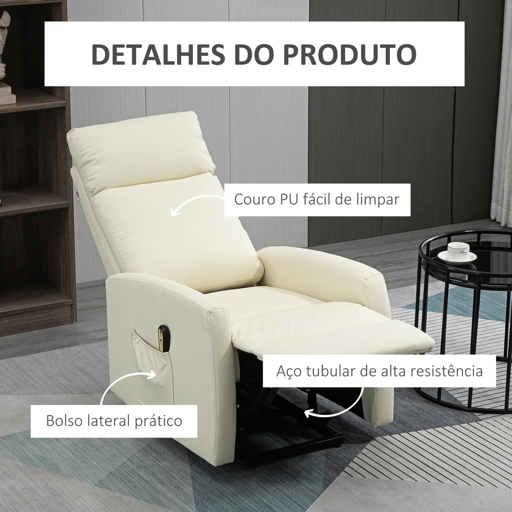Poltrona Relax Lift People Electric Recliner Chair 145 Degree With Remote Control Footrest 67x95x105 Cm Cream