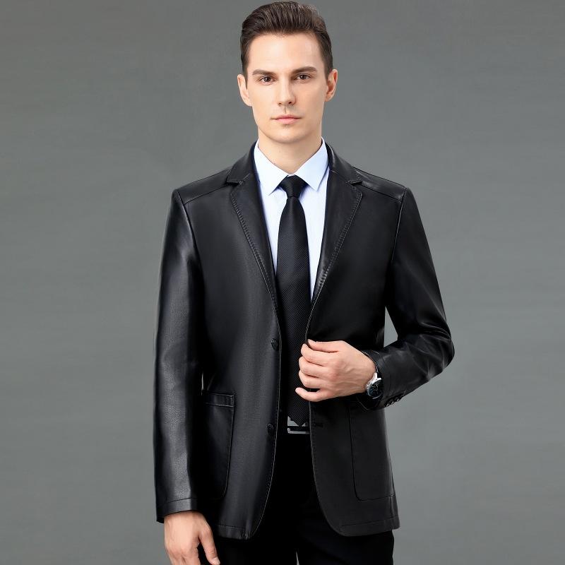 Autumn and Winter New Style Suit Collar Sheepskin Leather Jacket Men's Jacket Business Casual Middle-aged Dad Leather Jacket