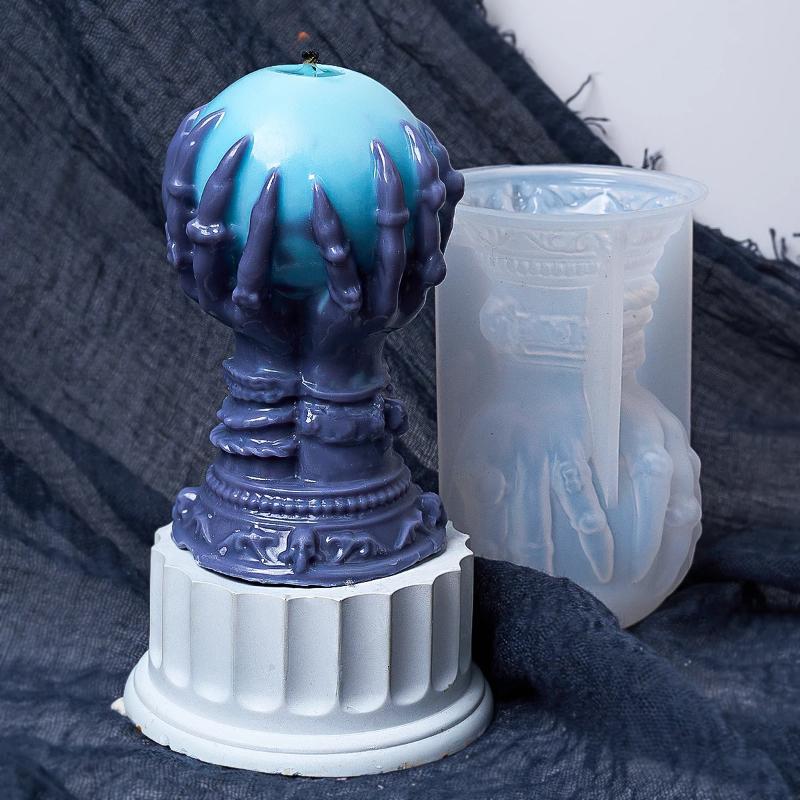 3D Witch Hand Candle Silicone Mold Ghost Claw Rose Ball Halloween Skull Wax Crafting Mould for Home Decor And DIY Projects
