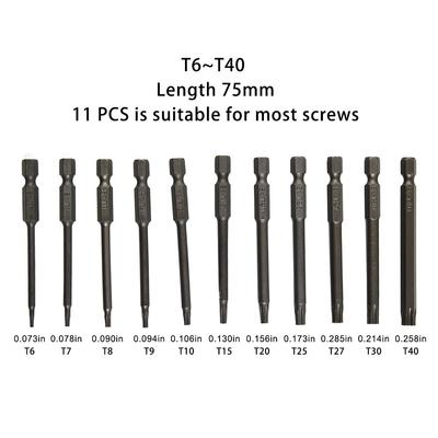 11pcs Screwdriver Bit Extra Long Head 75MM Magnetic